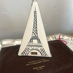 kate spade novelty Cream and Black Eiffel Tower Pyramid Wristlet Bag
